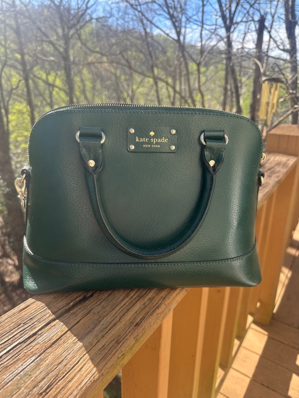 kate spade Forest Green Leather Dome Satchel with Gold Hardware